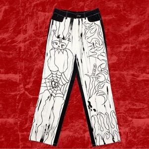 Black & White Hand-painted Straight Leg Jeans alternative grunge